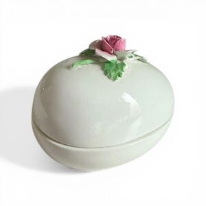 Golden Crown E&R Vintage England Rose Detail Trinket Egg Porcelain Pill Box